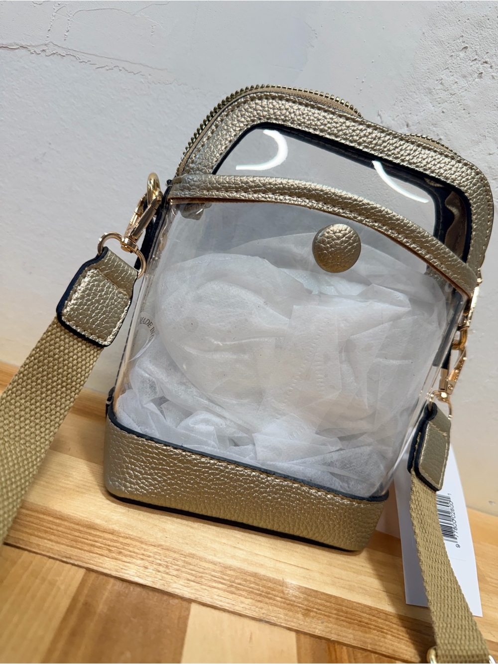 Clear Crossbody Bag with Gold Trim - Women's Shoulder Purse - Picture 6 of 7
